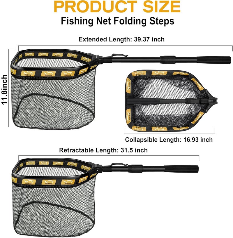 PLUSINNO Floating Fishing Net for Steelhead, Salmon, Fly, Kayak, Catfish, Bass, Trout Fishing, Rubber Coated Foldable Landing Net with Fixed or Telescoping Pole Handle, Fishing Gear and Gifts for Men - Image 3